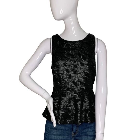 Forever 21 Sequence Black Top Sleeveless Peplum Zipper on Back Size L - Picture 1 of 8